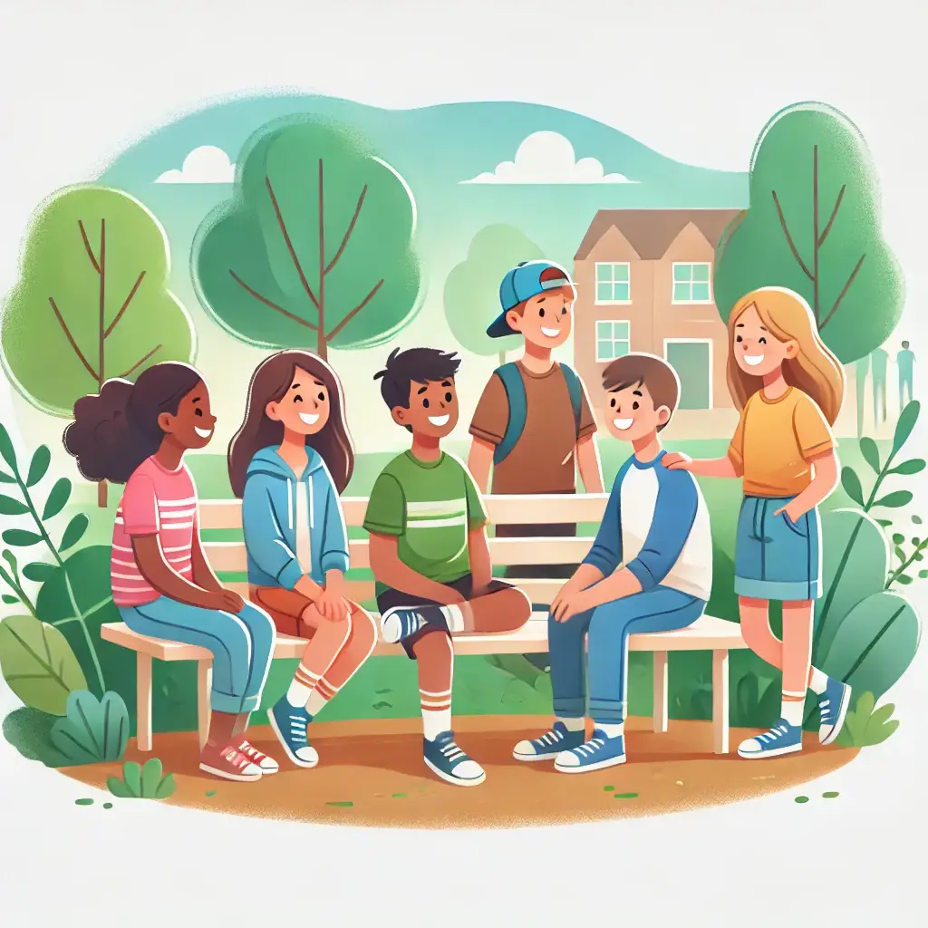 Group of teens sitting outside on a bench