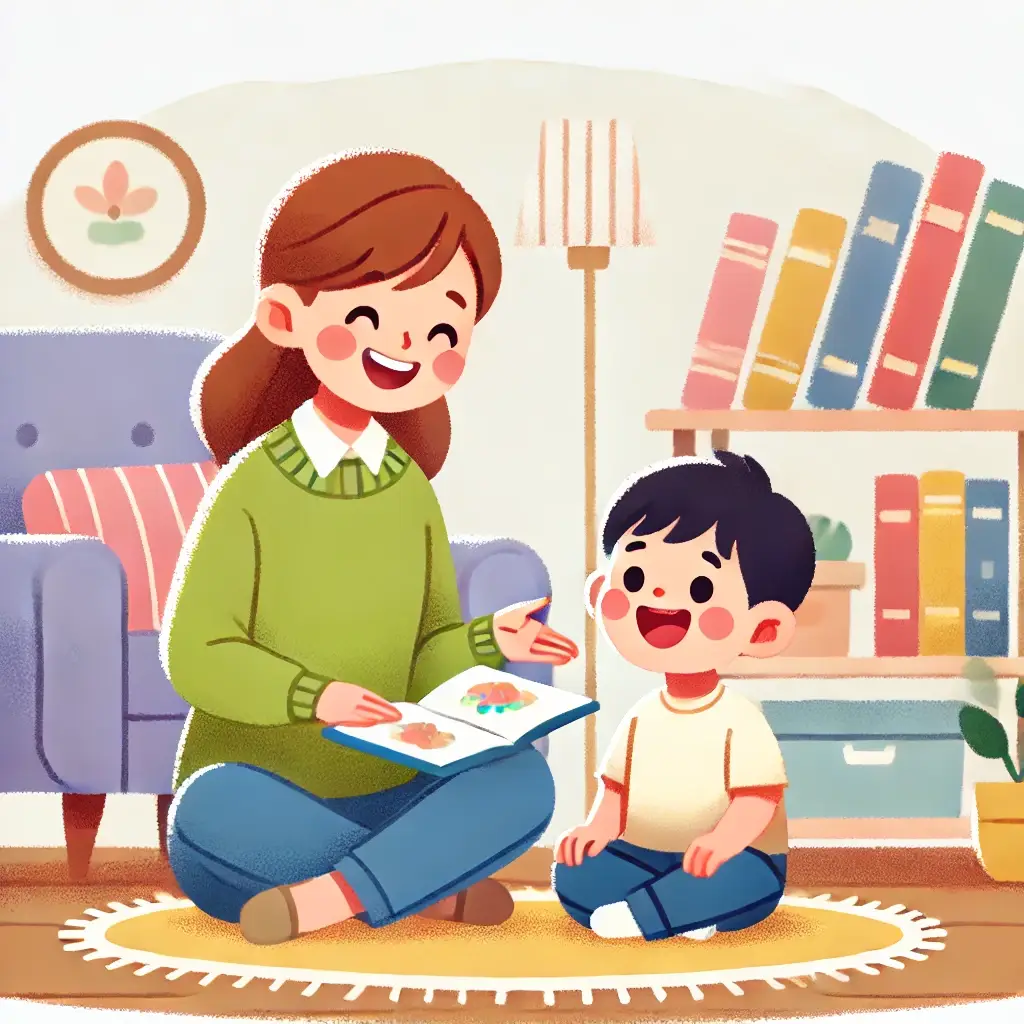 A mom smiling at her child as they play a game