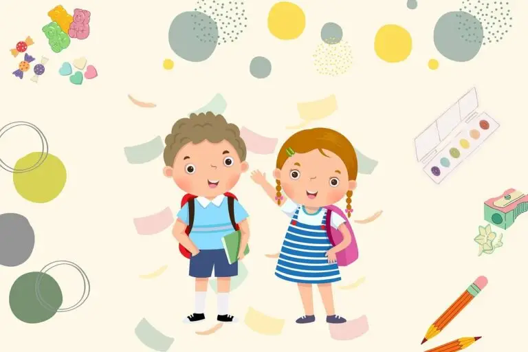 prepare your child. A cartoon boy and girl with backpacks excited to go back to school